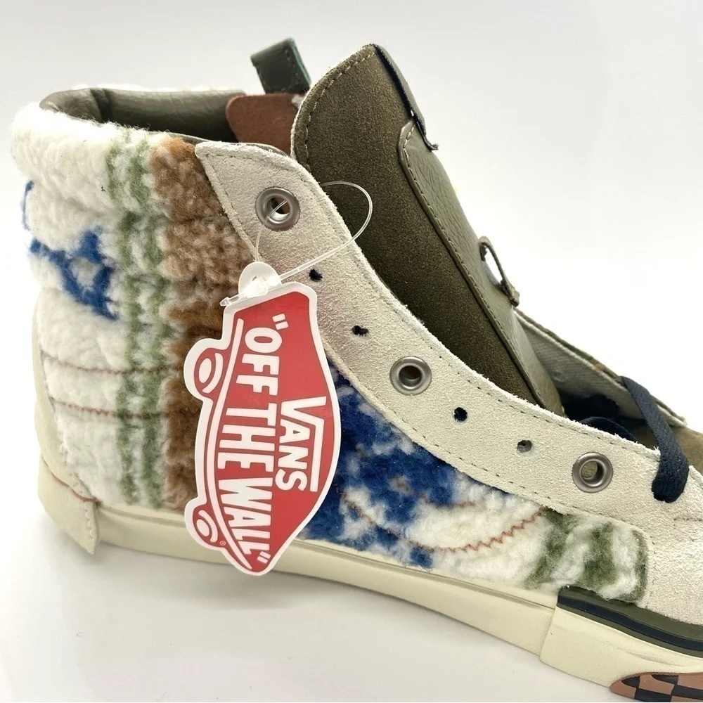 Vans Sk8-Hi Textile Tapestry Sherpa Leather High Top Sneakers Lace Up Zip Up 9